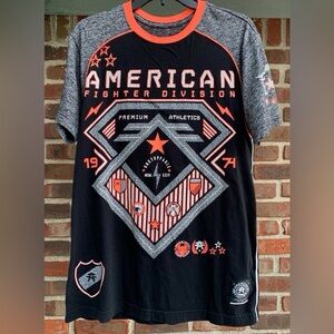 Men’s American Fighter Black and Orange Graphic Tee